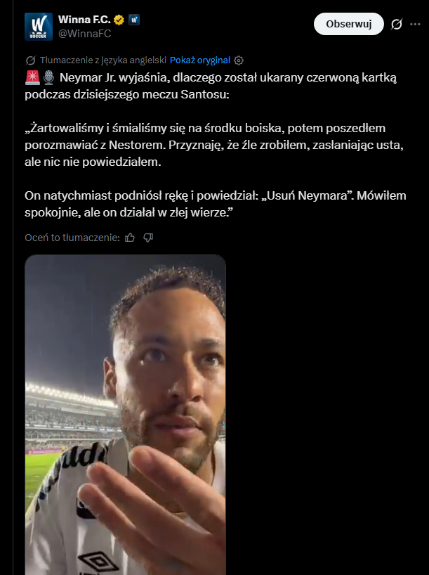 TAK Neymar WYJAŚNIA swoją czerwoną kartkę