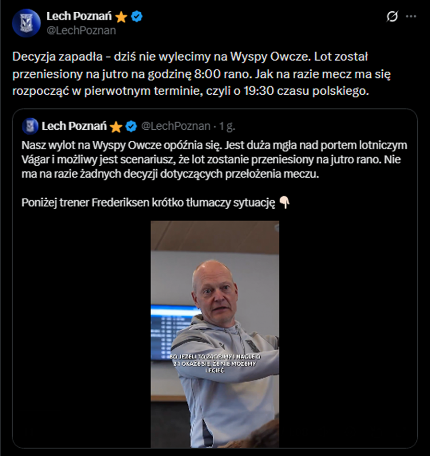 Problemy Lecha Poznań! Nie wylecą dziś na mecz do Wysp Owczych...