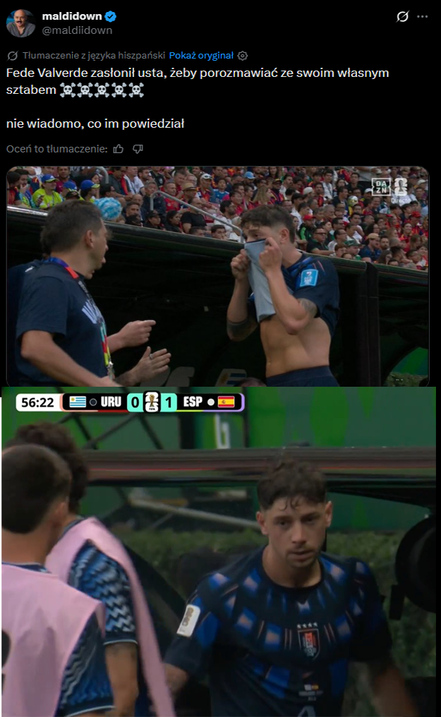 REAKCJA Fede Valverde na zmianę w 55 minucie...