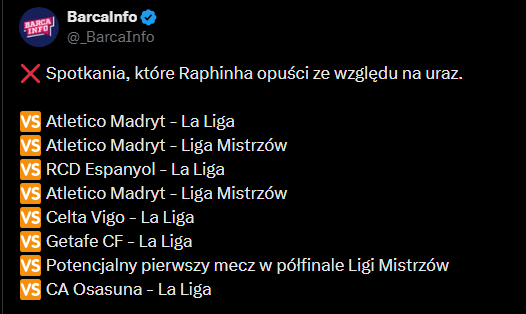 TE MECZE opuści Raphinha z powodu kontuzji...