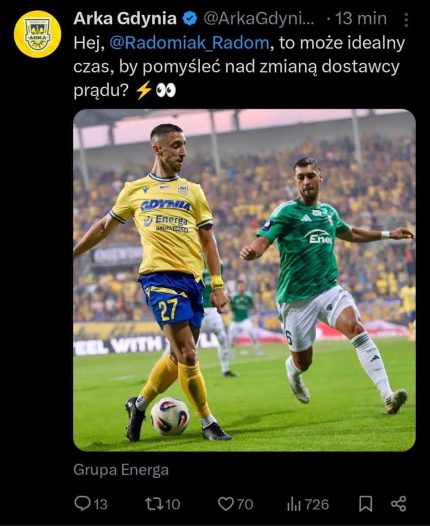 ZACZEPKA Arki Gdynia w stronę Radomiaka po odwołanym meczu... xD