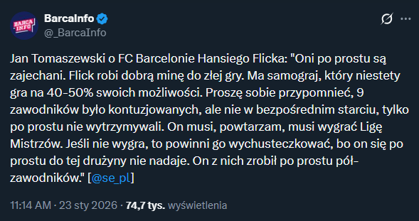 Jan Tomaszewski OSTRO o Barcelonie Hansiego Flicka...