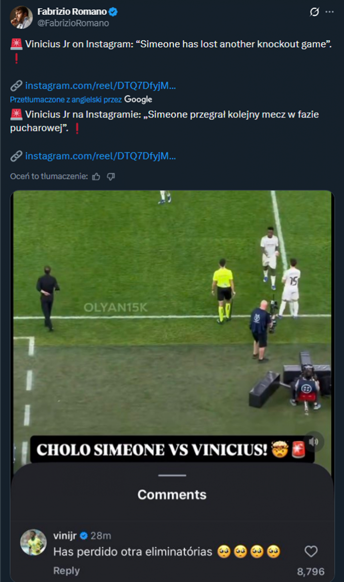 Vinicius wbija szpilkę w Simeone po wczorajszym meczu!
