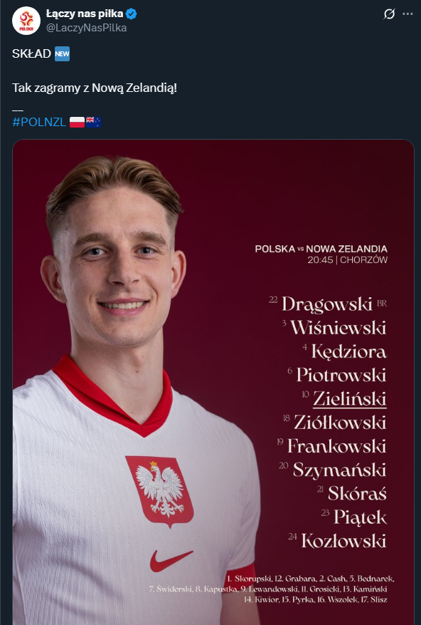 Jan Urban podał XI Polski na mecz z Nową Zelandią!
