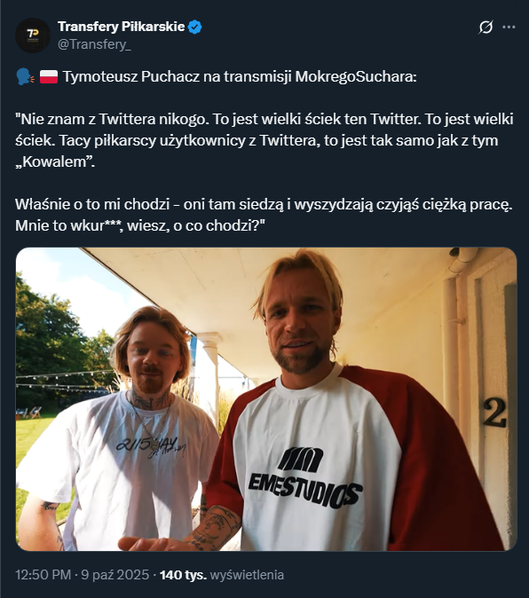 Tymoteusz Puchacz OSTRO o ''piłkarskich użytkownikach z Twittera''