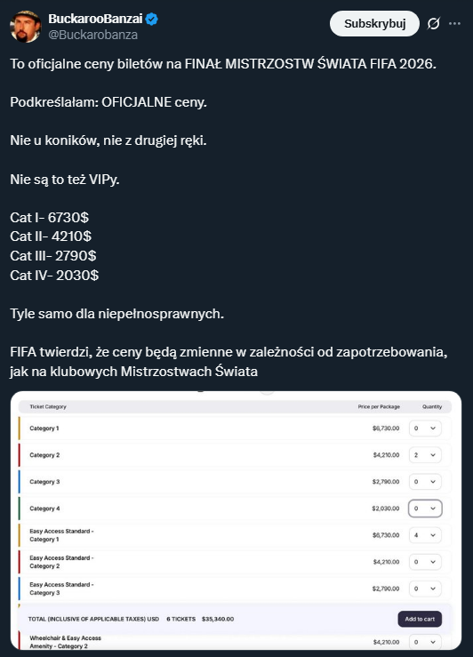 OLBRZYMIE ceny biletów na finał Mundialu w 2026 roku!