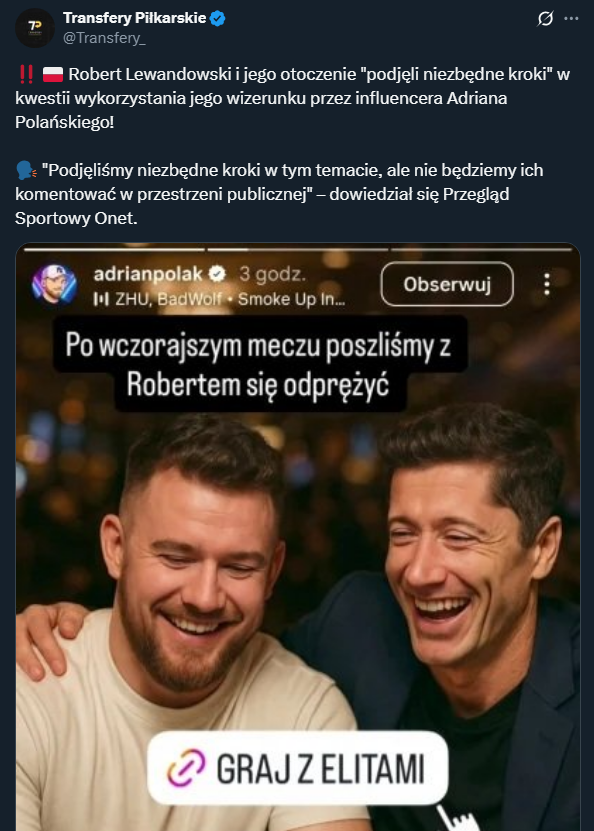 Lewandowski wyciągnie KONSEKWENCJE ws. influencera, który wykorzystał jego wizerunek