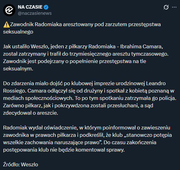Podstawowy piłkarz Radomiaka został aresztowany! Poważne zarzuty...