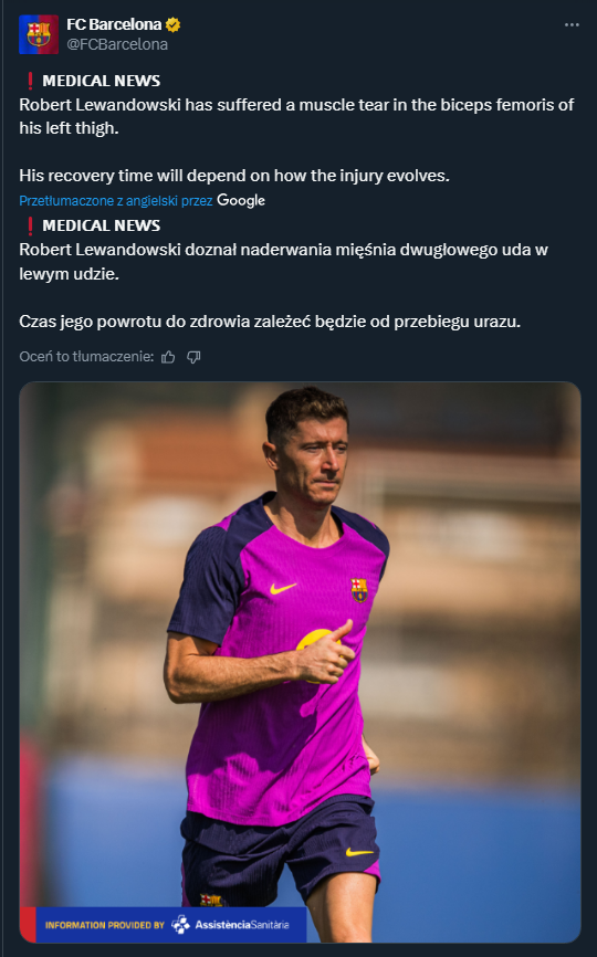 ZŁE WIEŚCI! Robert Lewandowski wypada z gry z powodu urazu...