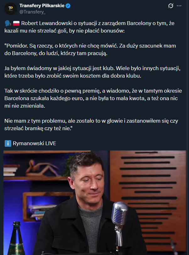 Lewandowski o zarządzie Barcy, który kazał mu nie strzelać goli...