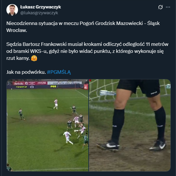 HIT! Sędzia Frankowski musiał odliczać krokami miejsce do wykonania rzutu karnego XD