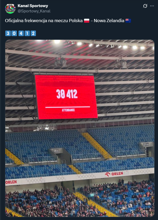 FREKWENCJA na meczu reprezentacji Polski z Nową Zelandią...