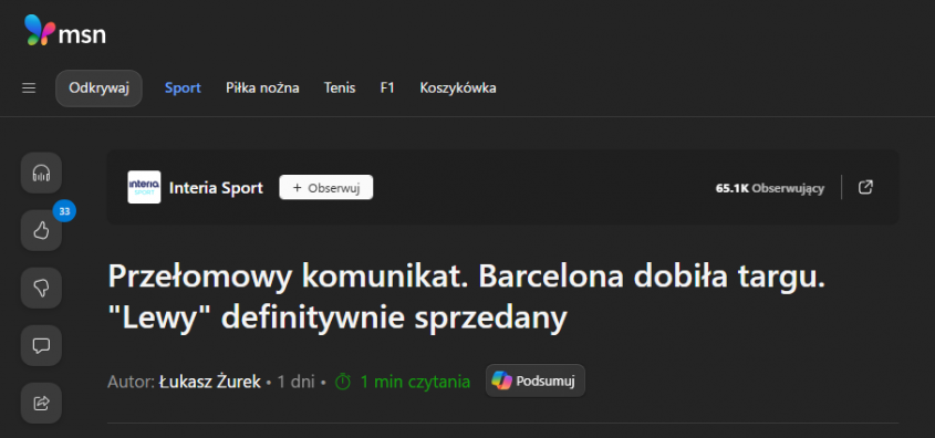 Tytuł artykułu nt. ''przełomowego komunikatu'' ws. Lewandowskiego XD