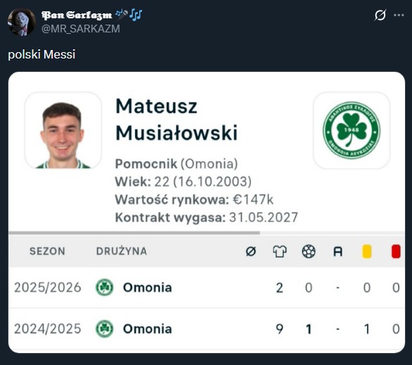 Fatalne liczby Mateusza Musiałowskiego w Omonii...