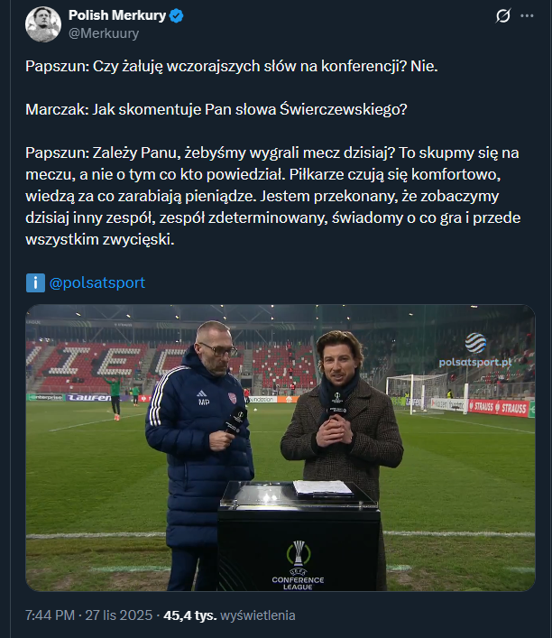 REAKCJA Marka Papszuna na pytanie dziennikarza nt. Legii