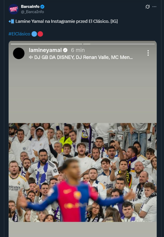 Lamine Yamal na Instagramie przed meczem z Realem Madryt!