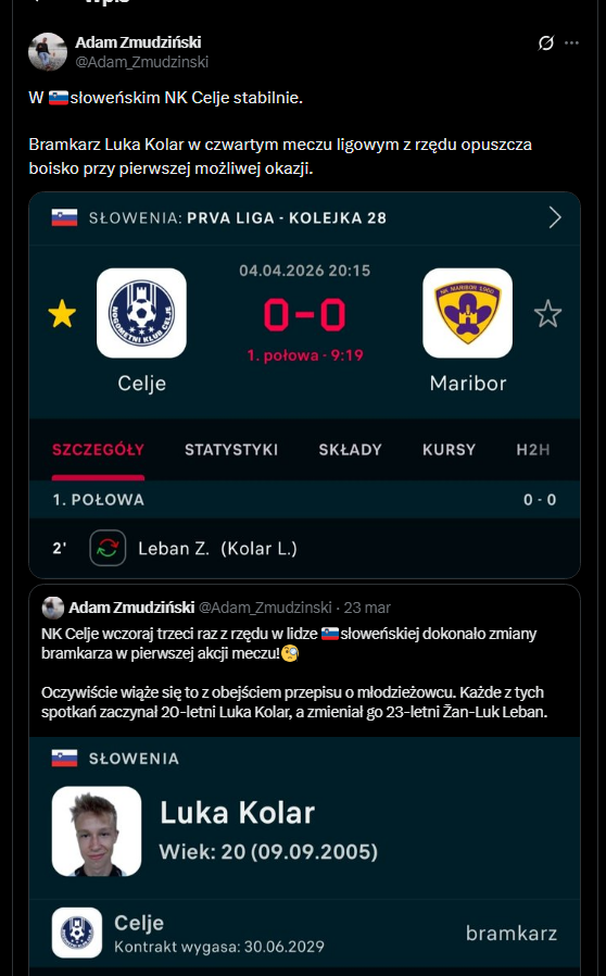 ABSURD! Dlatego Celje zmienia bramkarza na początku meczu...