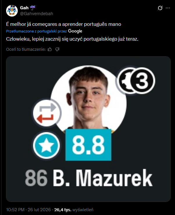 KOMENTARZ portugalskiego kibica FC Porto po hattricku Bartosza Mazurka