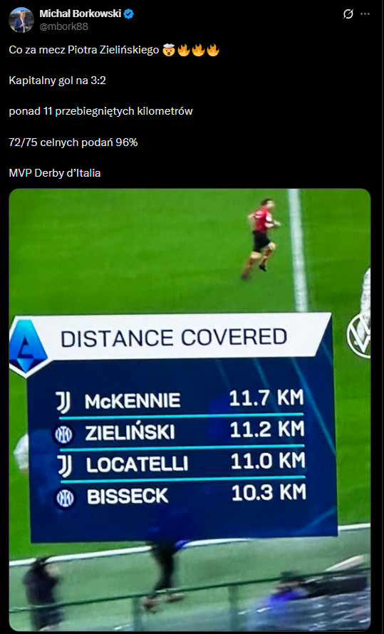 PRZEBIEGNIĘTY DYSTANS przez Piotra Zielińskiego z Juventusem!