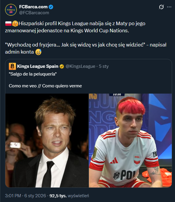 Tak Hiszpański profil Kings League nabija się z Maty... xD
