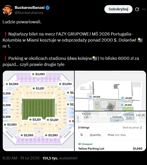 ABSURDALNE ceny biletów na mecz i parking na Mundialu...