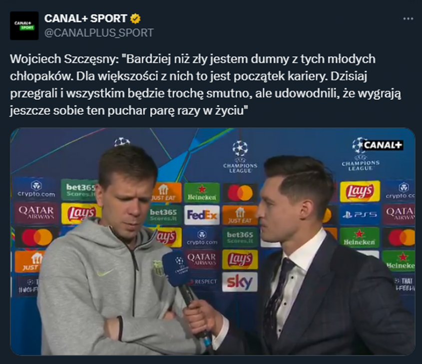 SŁOWA Wojtka Szczęsnego po porażce z Interem i odpadnięciu z LM!