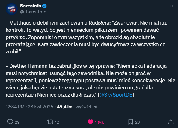 Byli reprezentanci Niemiec OSTRO o Rudigerze!