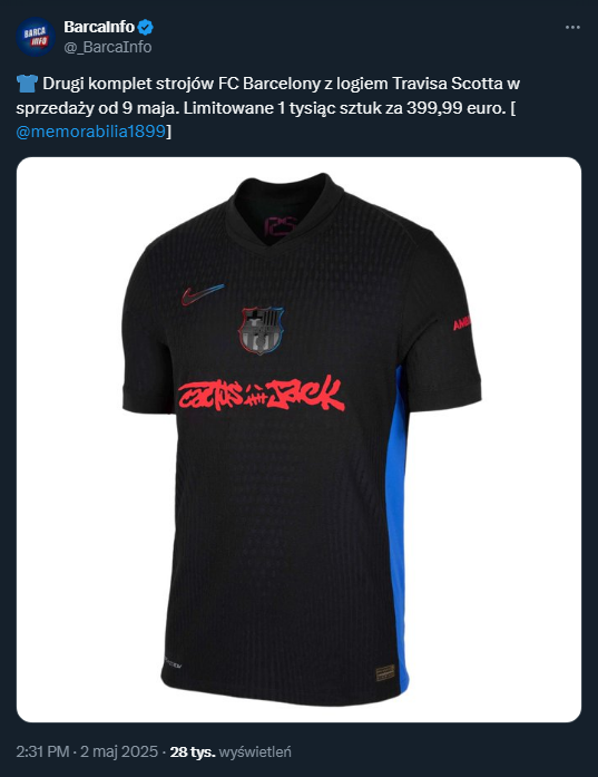 Tak wyglądają drugie koszulki Barcelony z logiem Travisa Scotta!