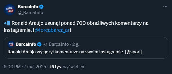 TYLE KOMENTARZY usunął Ronald Araujo na swoim Instagramie!