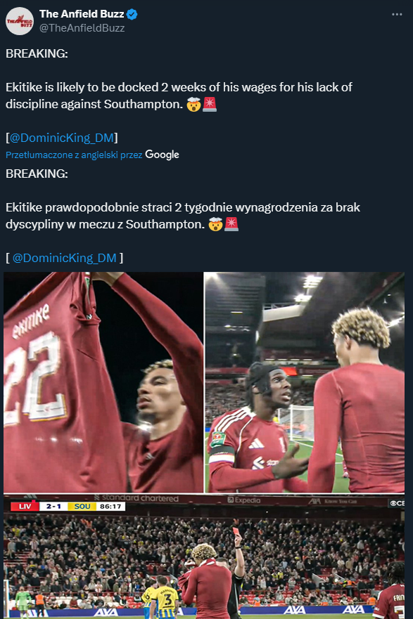 TAKĄ KARĘ ma dostał Ekitike od Liverpoolu!
