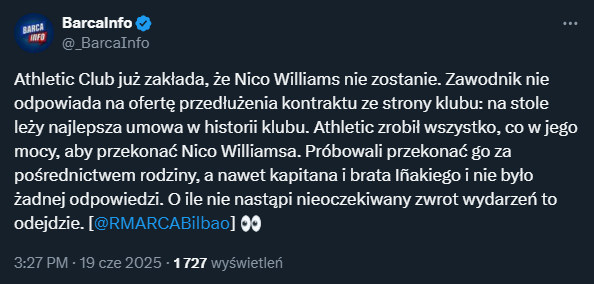 Nico Williams NIE ODPOWIADA Athleticowi Bilbao! Klub już wie...