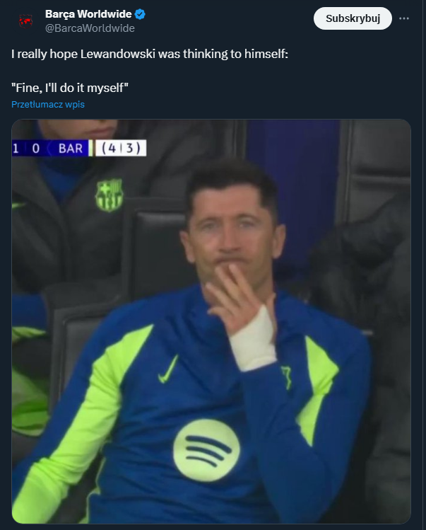 REAKCJA Roberta Lewandowskiego na gola Interu...