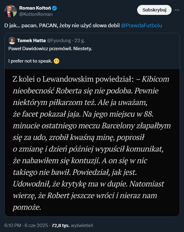 MOCNA REAKCJA Romana Kołtonia na słowa Dawidowicza...