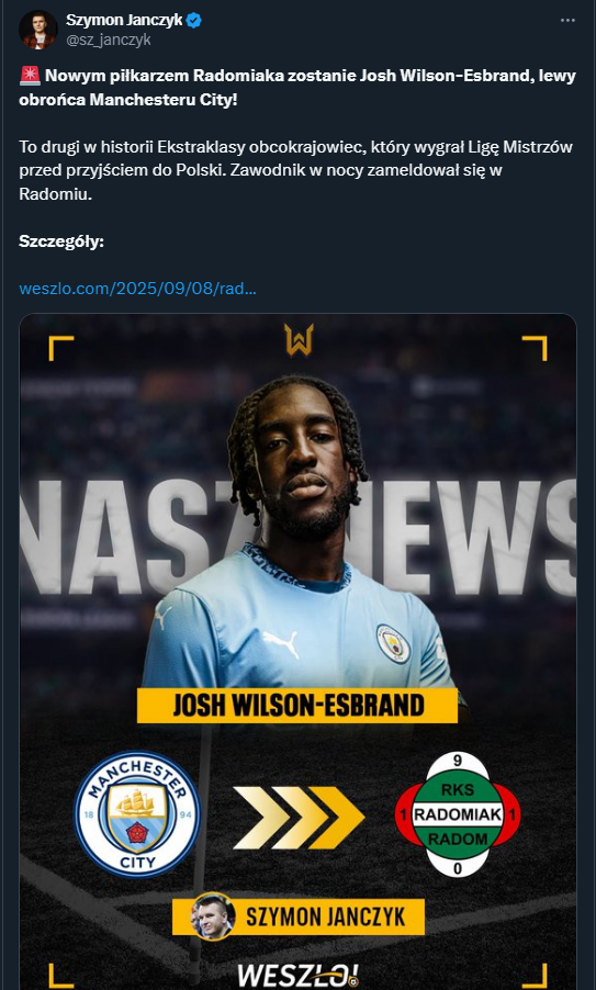 HlT W EKSTRAKLASIE! Radomiak ściąga zawodnika Manchesteru City!