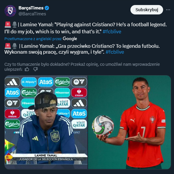 Yamal krótko o grze przeciwko Cristiano Ronaldo... :D