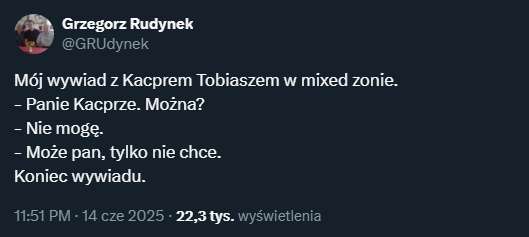 ZACHOWANIE Kacpra Tobiasza po meczu w mix zonie...