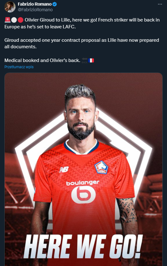 HERE WE GO! Olivier Giroud znalazł nowy klub!
