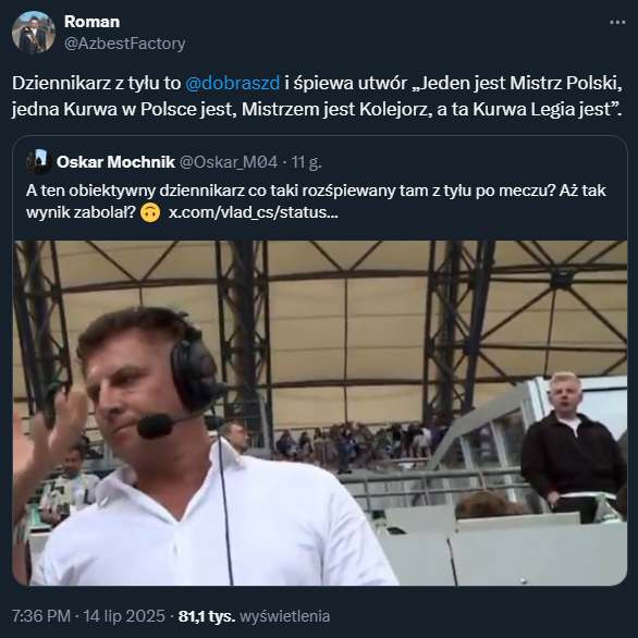 TAKĄ PRZYŚPIEWKĘ śpiewał Dawid Dobrasz podczas meczu Lech - Legia... xD