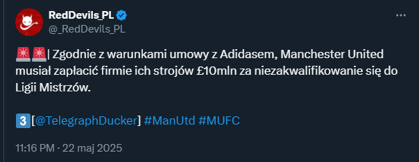 Man United musi zapłacić ODSZKODOWANIE sponsorowi za niezakwalifikowanie się do LM!