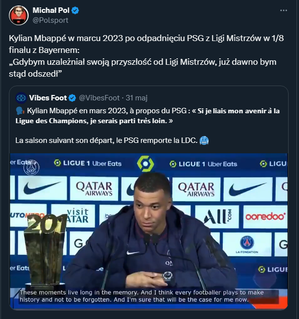 SŁOWA Mbappe 2 lata temu nt. wygrania LM przez PSG... xD