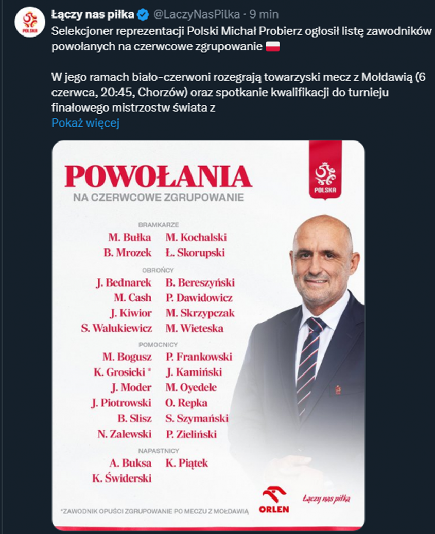 POWOŁANIA do Reprezentacji Polski na czerwcowe zgrupowanie!