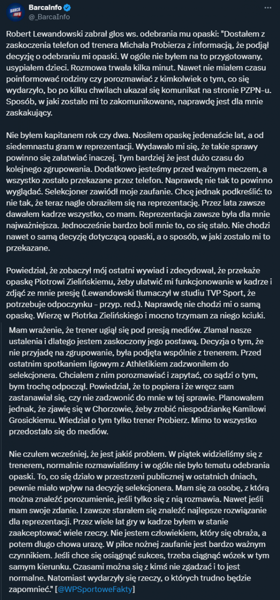 Lewandowski ZABIERA GŁOS nt. konfliktu z Probierzem!