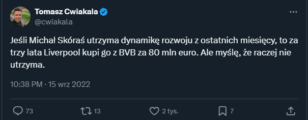 TWEET Tomasza Ćwiąkały z 2022 roku nt. Michała Skórasia... :D