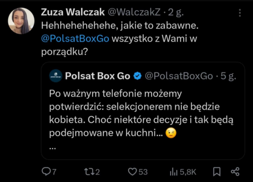 ''ŻART'' nt. nowego selekcjonera na profilu Polsatu Box Go...