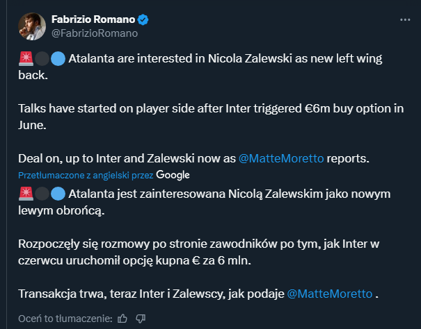 Nicola Zalewski może zmienić klub! TRWAJĄ ROZMOWY!