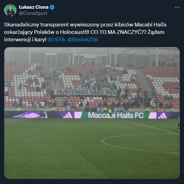 Skandaliczny transparent kibiców Maccabi Haifa....