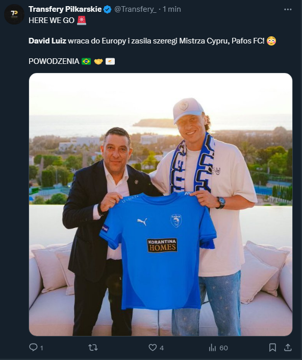 Zaskakujący NOWY KLUB Davida Luiza!