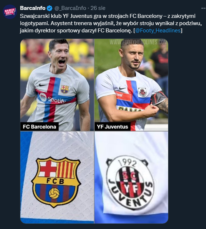 HlT! Szwajcarski klub gra w koszulkach Barcelony z... zaklejonym herbem XD
