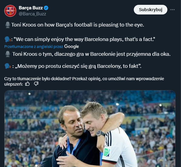 Toni Kroos o grze aktualnej Barcelony!