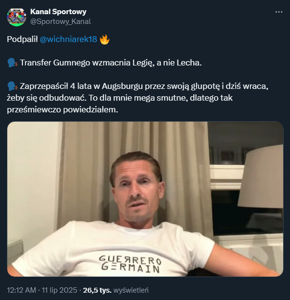 Artur Wichniarek KRYTYCZNIE o transferze Gumnego do Lecha Poznań!